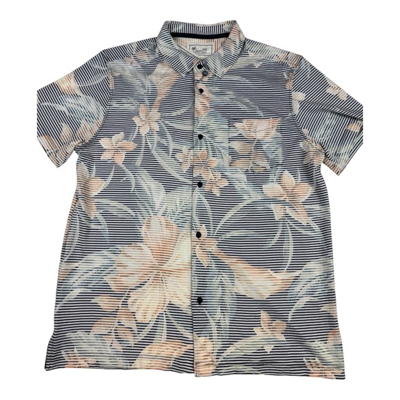 Aloha Bay Originals Other - Aloha Bay Mens Large Floral Striped Textured Knit Button Down Shirt Navy New
